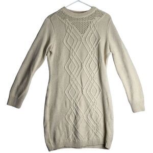 Venus Fisherman Sweater Dress Ivory Cable‎ Knit Long Sleeve Women's Size M